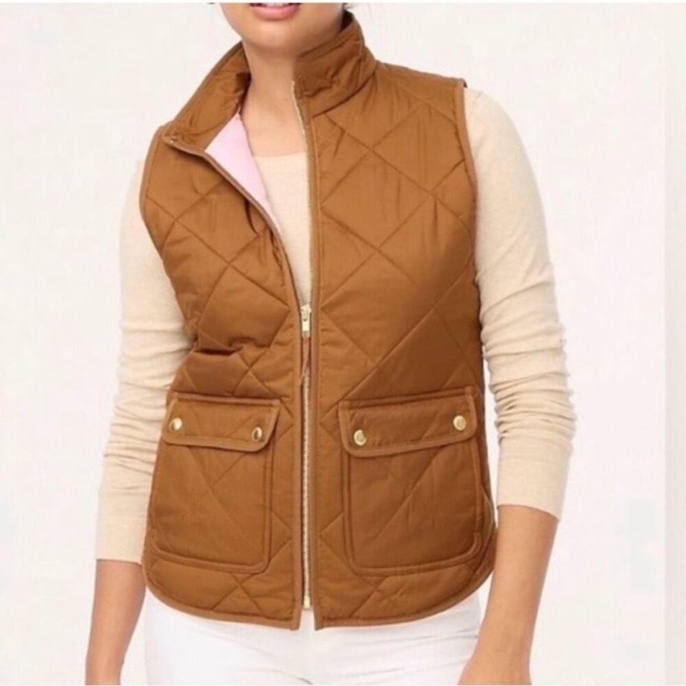 NEW J CREW COFFEE PUFFER QUILTED Zip Front Snap Pockets High Mock Neck SZ MED